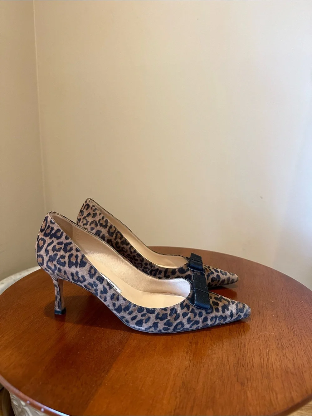 Manolo Blahnik Leopard-Print Pointed Toe Pumps with Black Bow
